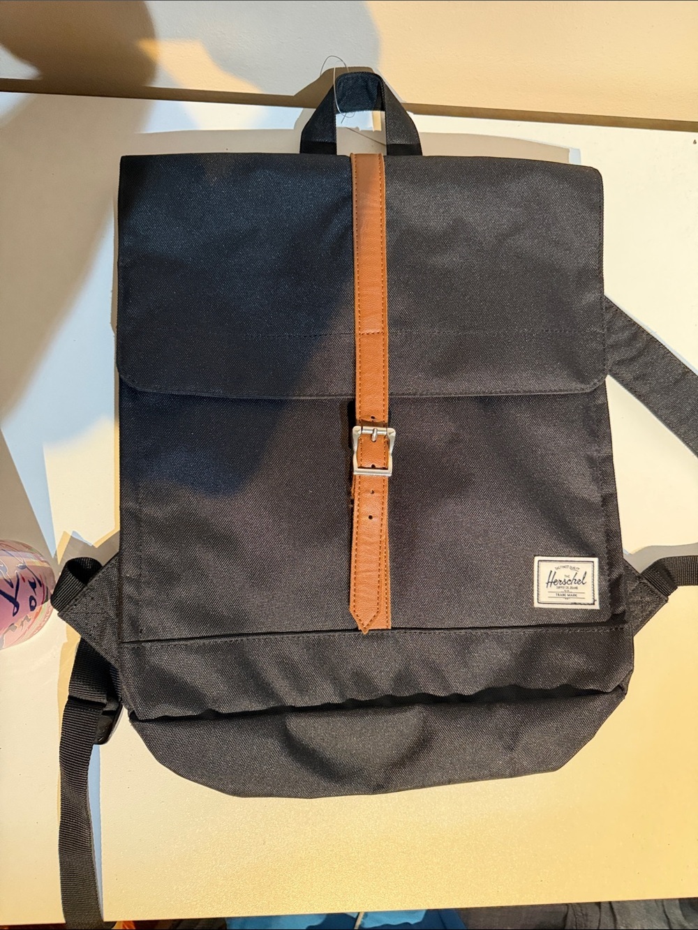Herschel Supply Company Black Backpack with Brown Leather Strap
